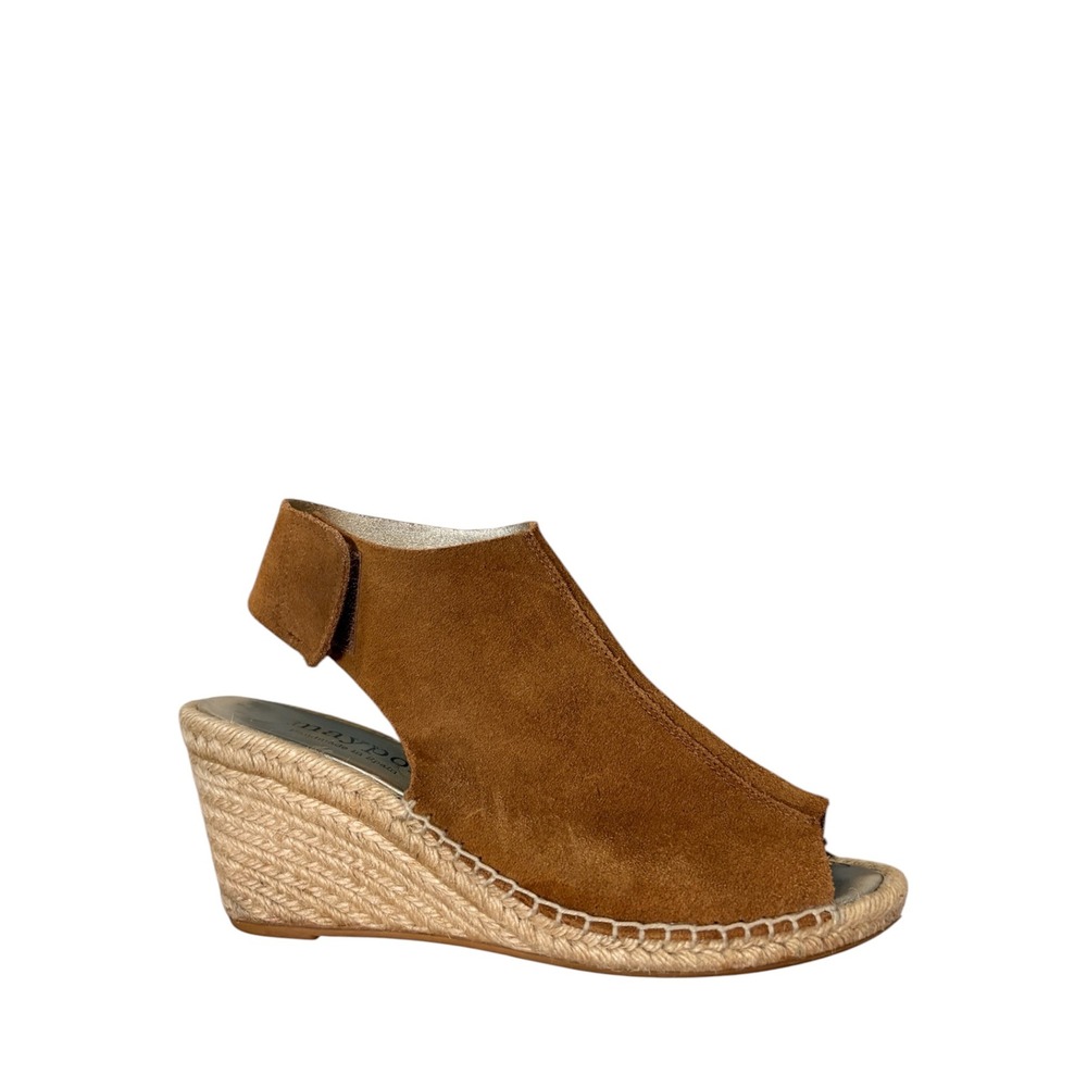 Maypol Suede Leather Espadrille Wedges Women's 40 Peep Toe Chic Vacation Casual